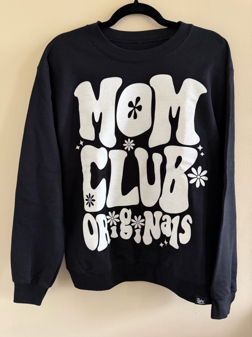 New! Slyfox Threads Black Sweatshirt with White 'Mom Club Originals' Graphic